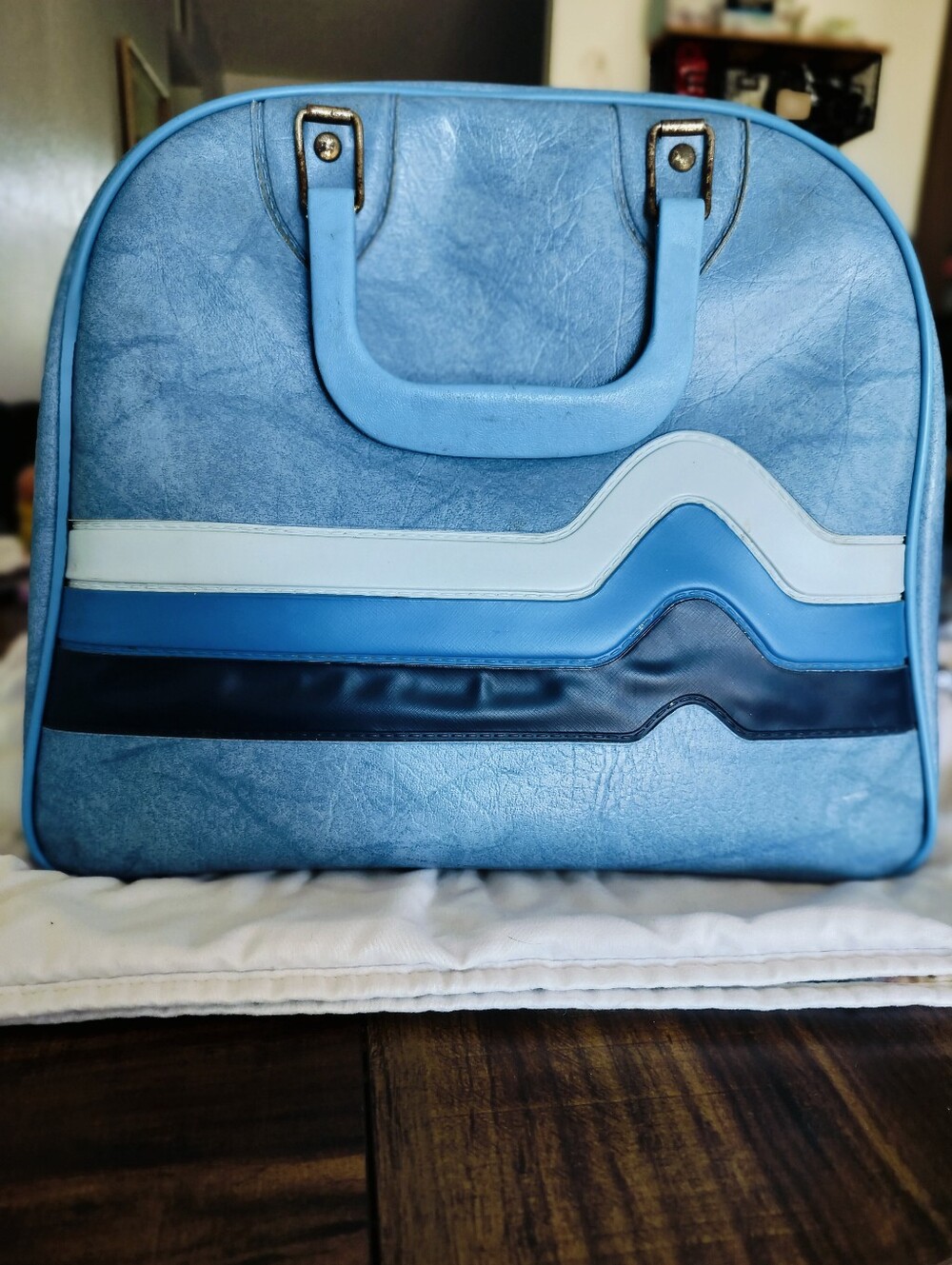 Vintage 1970s Brunswick Don Carter "Blue Wave" Bowling Ball Bag - Retro Light...